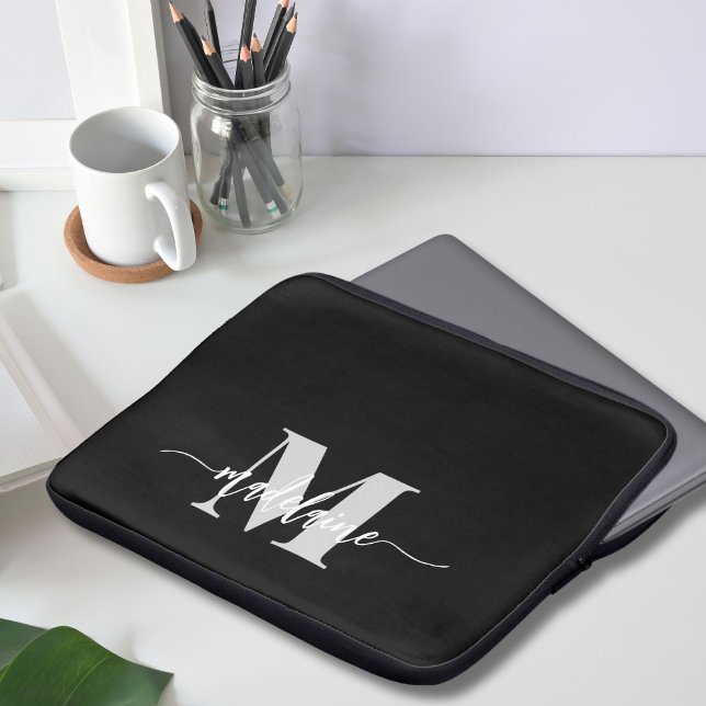 Monogram Black Silver White Personal Laptopschutzhülle (Von Creator hochgeladen)
