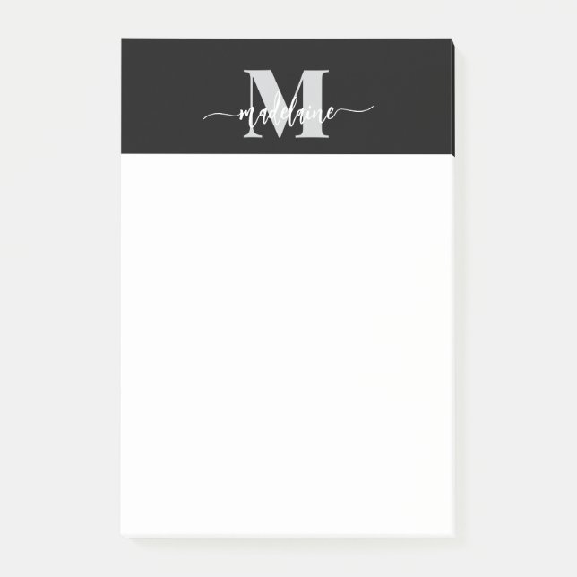 Monogram Black Silver White Personal Post-it Klebezettel (Vorderseite)