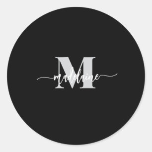Monogram Black Silver White Personal Runder Aufkleber