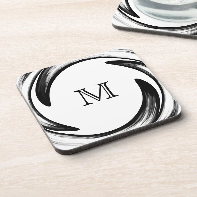 Monogram Black Swirl Abstrakt Art #2 Getränkeuntersetzer (Linke Seite)