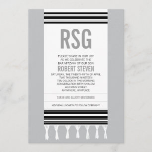 Monogram Black Tallit Bar Mitzvah Einladung