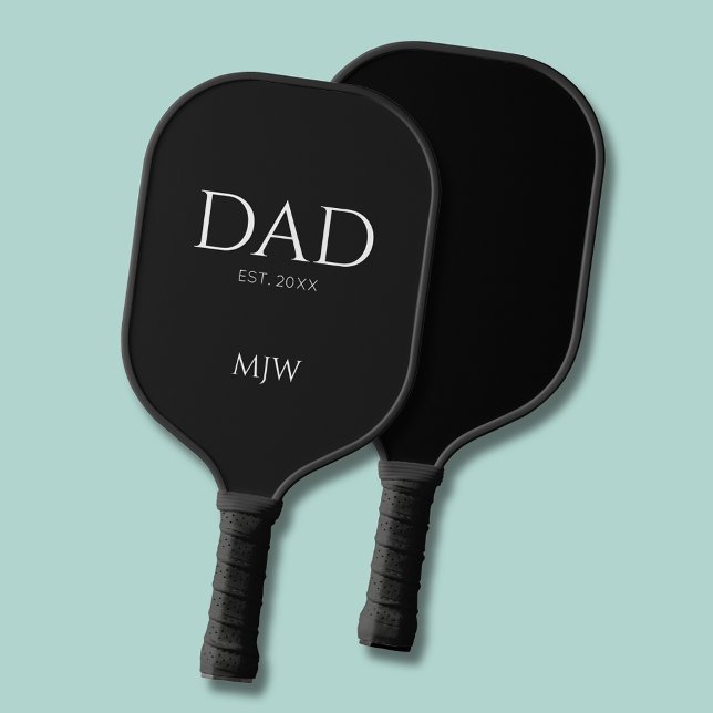 Monogram Black Vater Typografie Pickleball Schläger (Dad Established Year pickleball paddle with personalized initials monogram.  )