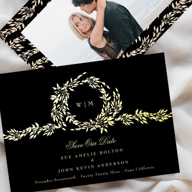 Monogram Black Wappen Classic Wedding Foto Gold Folieneinladung (Von Creator hochgeladen)