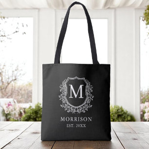 Monogram Black Wappen Moderne botanische Hochzeit