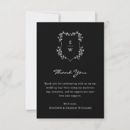 Monogram Black Wedding Dankeschön Card Dankeskarte