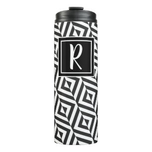 Monogram Black & White Diamond Muster Thermosbecher