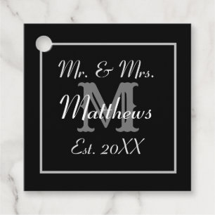 Monogram Black & White Est Hochzeit Geschenkanhänger