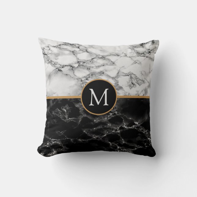 Monogram Black White Marble - Your Letter / Years Kissen (Vorderseite)