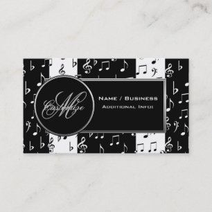 Monogram Black & White Music Business Card 2 Visitenkarte