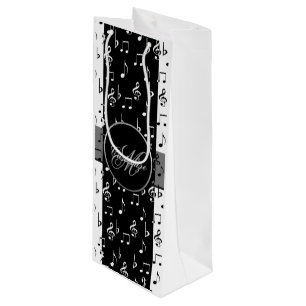 Monogram Black & White Musical Stripes Weinbeutel  Geschenktüte Für Weinflaschen