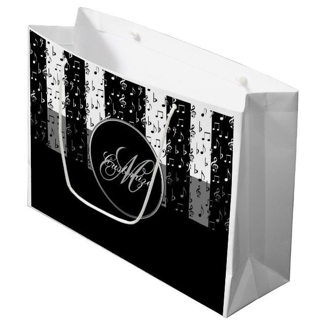 Monogram Black & White Musikstreifen Große Bag 2 Große Geschenktüte (Vorderseite Schrägansicht)