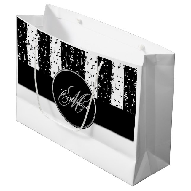 Monogram Black & White Musikstreifen Große Bag 3 Große Geschenktüte (Vorderseite Schrägansicht)
