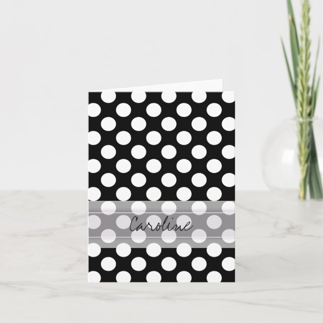 Monogram Black White Trendy Fun Polka Dot Pattern (Vorderseite)