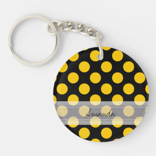 Monogram Black Yellow Chic Polka Dot Pattern Schlüsselanhänger