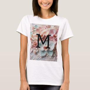Monogram, blass pink pastellfarben orchid Blume T-Shirt
