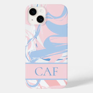 Monogram Blau Weiß Rosa Marmor Wirbel Case-Mate iPhone 14 Hülle