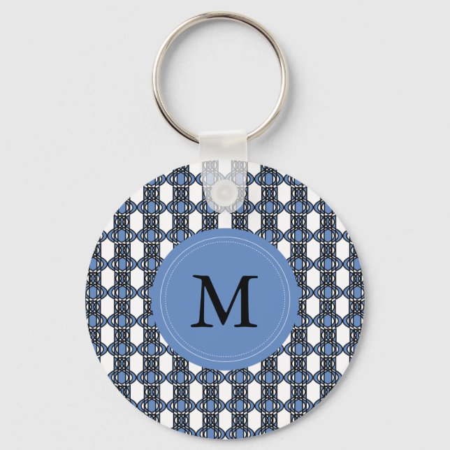 Monogram Blue Abstrakt Scarab Muster Schlüsselanhänger (Vorderseite)
