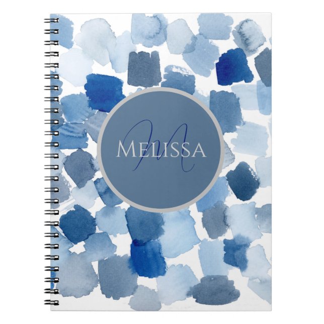 Monogram Blue Abstrakt Watercolor Swatch Notebook Notizblock (Vorderseite)
