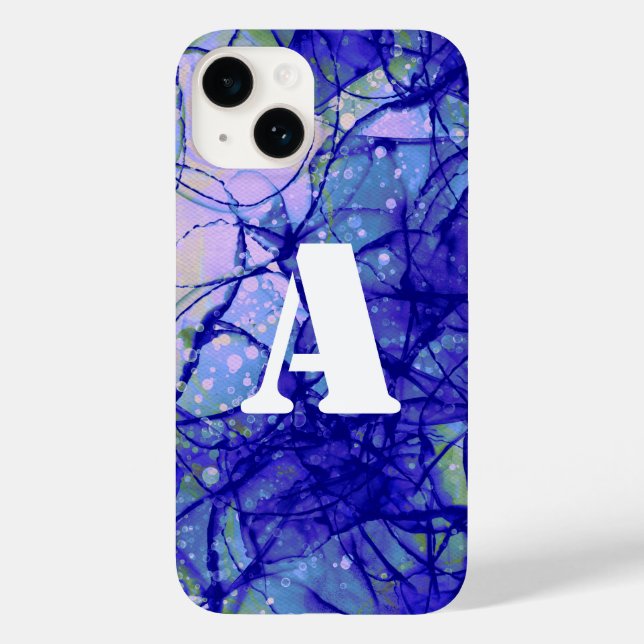 Monogram Blue Abstrakte Art Cool Case-Mate iPhone Hülle (Rückseite)