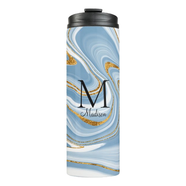 Monogram Blue Agate Thermosbecher (Vorderseite)