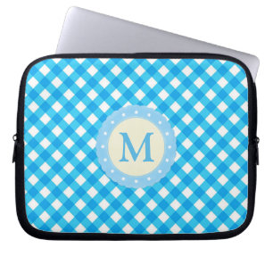 Monogram Blue and White Gingham Pattern Laptopschutzhülle