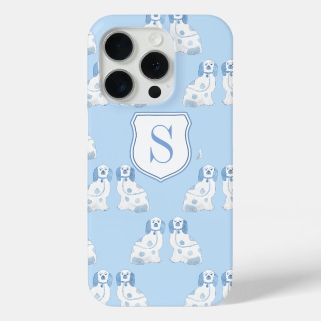 Monogram Blue and White Pottery Hunde Elegant Lady Case-Mate iPhone Hülle (Rückseite)