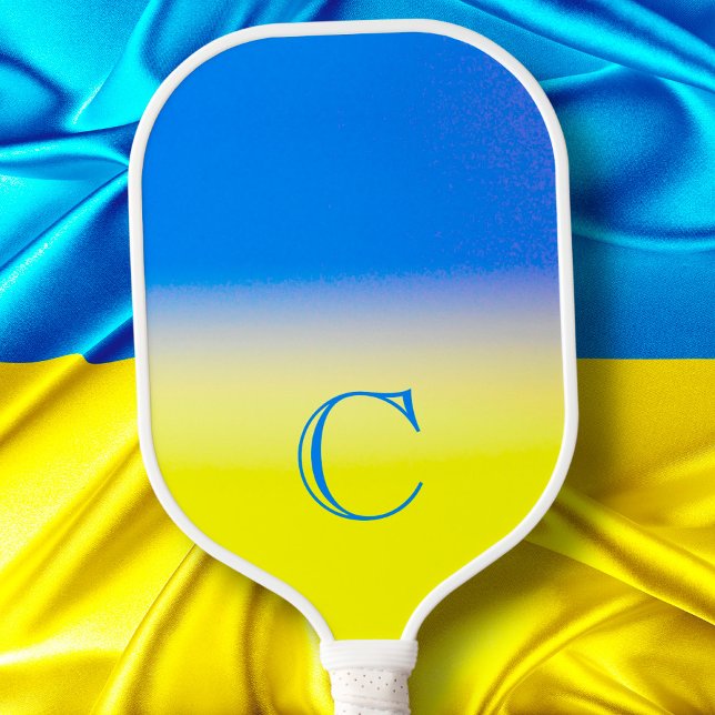 Monogram Blue and Yellow Ukraine Inspiration Peace Pickleball Schläger (Von Creator hochgeladen)