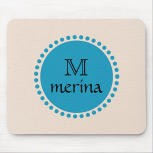 Monogram Blue Aquamarin Gold Circle Mousepad