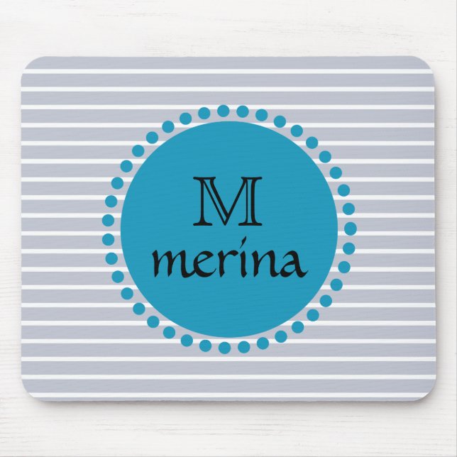 Monogram Blue Aquamarin Striping Gold Circle Mousepad (Vorne)