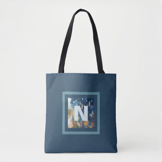 Monogram Blue aquamarine Aquarellfarbe modern cool (Vorderseite)
