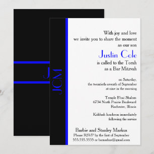 Monogram Blue Black Bar Mitzvah Einladung