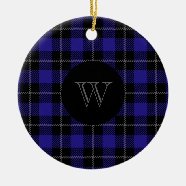Monogram Blue Black Kariert Keramik Ornament (Vorne)
