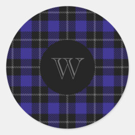 Monogram Blue Black Kariert Runder Aufkleber