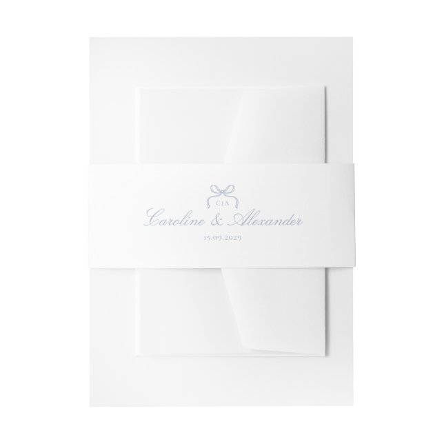 Monogram Blue Bow Wedding  Einladungsbanderole (Vorderseite Beispiel)