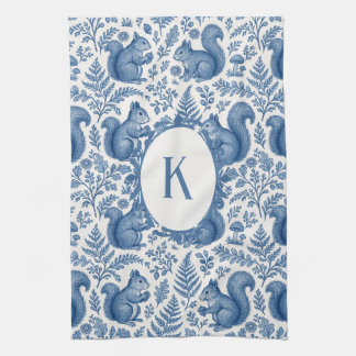 Monogram Blue Chinoiserie Eichhörnchen Woodland Geschirrtuch
