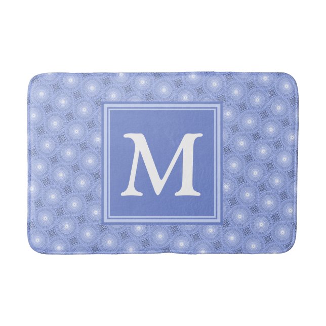 Monogram Blue Circles pattern Badematte (Vorderseite)