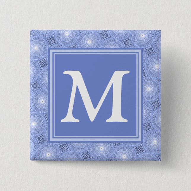 Monogram Blue Circles pattern Button (Vorderseite)