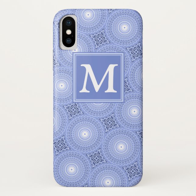 Monogram Blue Circles pattern Case-Mate iPhone Hülle (Rückseite)