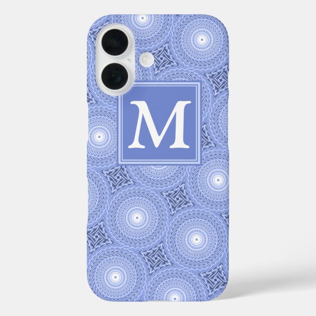 Monogram Blue Circles pattern Case-Mate iPhone Hülle (Rückseite)