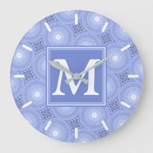 Monogram blue circles pattern große wanduhr