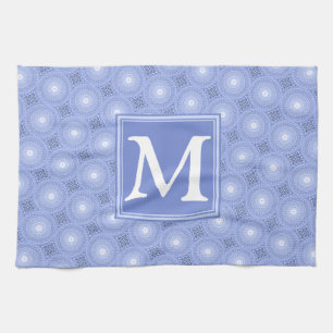 Monogram Blue Circles pattern Handtuch