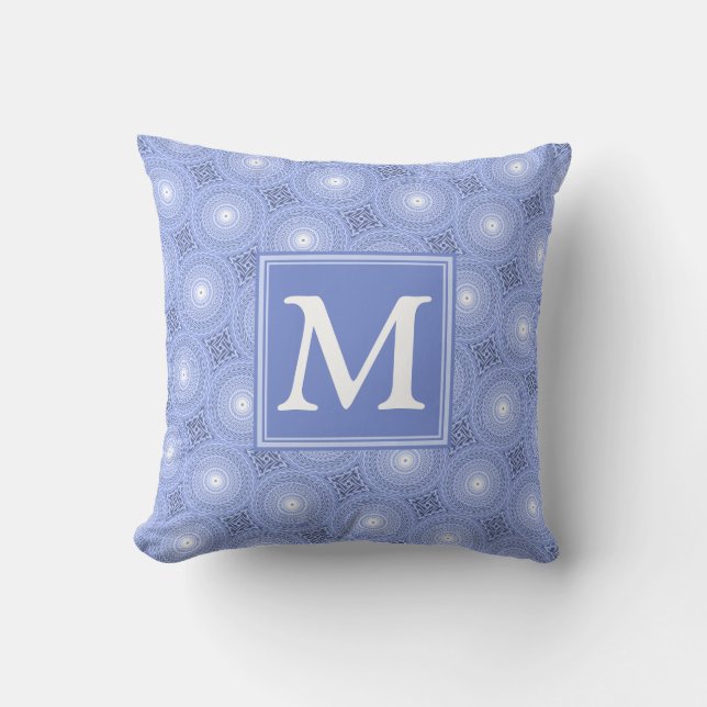 Monogram Blue Circles pattern Kissen (Vorderseite)
