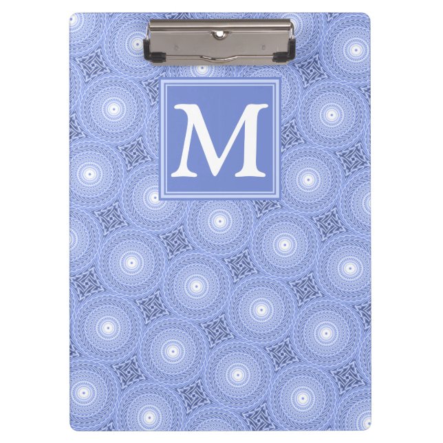 Monogram Blue Circles pattern Klemmbrett (Vorderseite)
