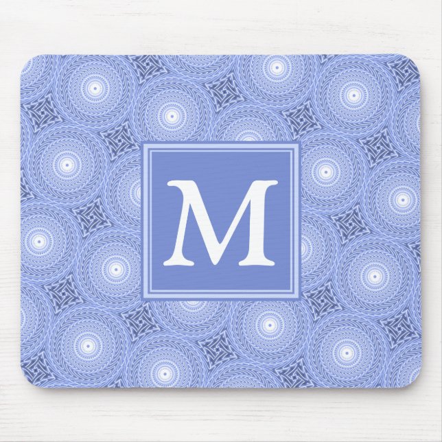 Monogram Blue Circles pattern Mousepad (Vorne)