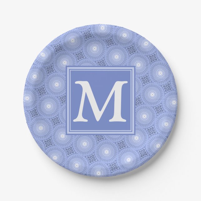 Monogram Blue Circles pattern Pappteller (Vorderseite)
