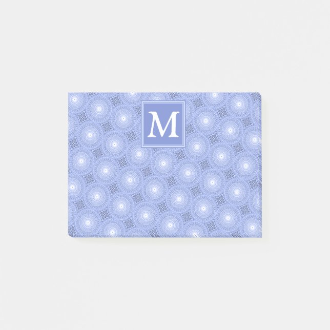 Monogram Blue Circles pattern Post-it Klebezettel (Vorderseite)
