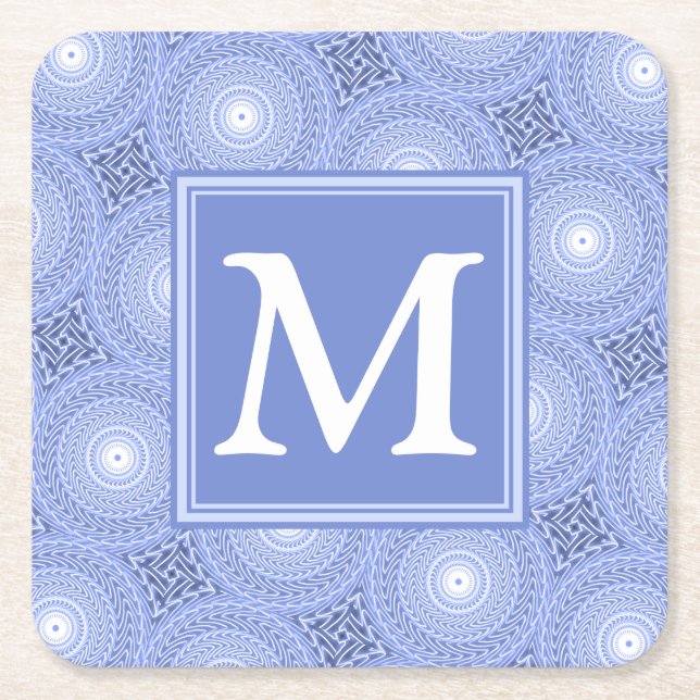 Monogram Blue Circles pattern Rechteckiger Pappuntersetzer (Vorderseite)