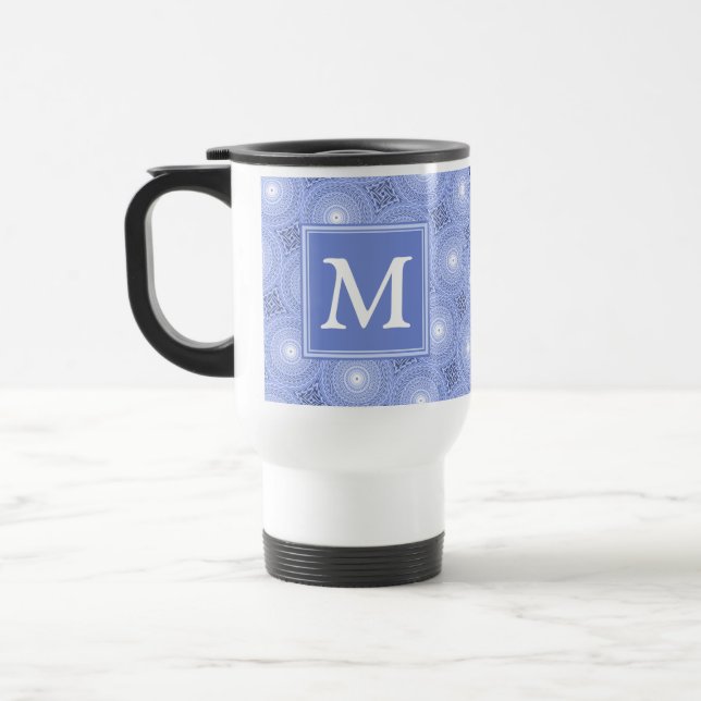 Monogram Blue Circles pattern Reisebecher (Links)