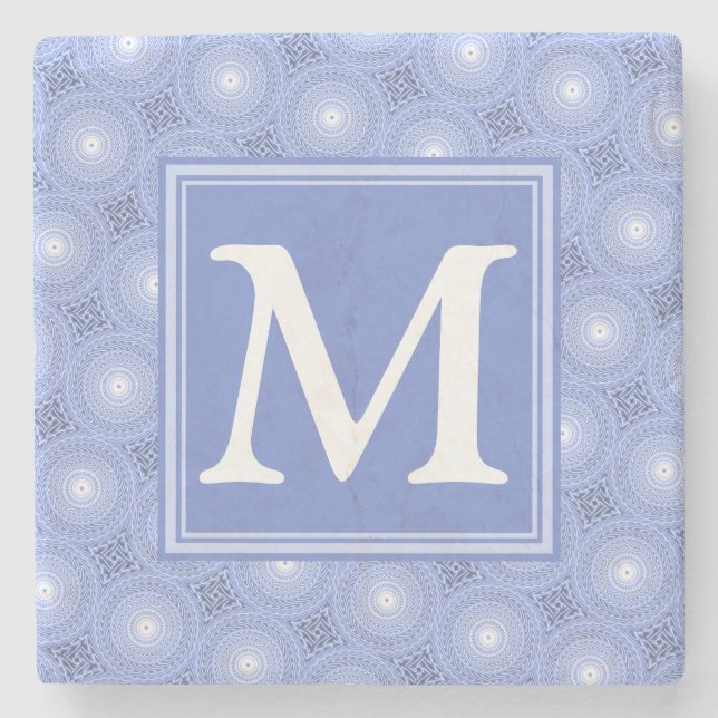Monogram Blue Circles pattern Steinuntersetzer (Vorderseite)