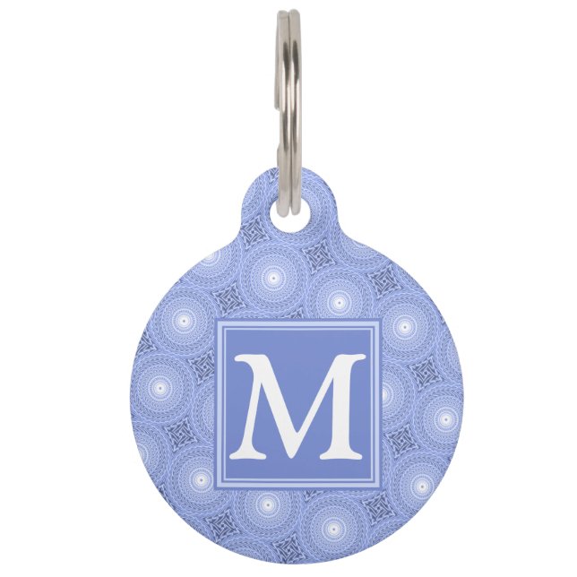 Monogram Blue Circles pattern Tiernamensmarke (Vorderseite)